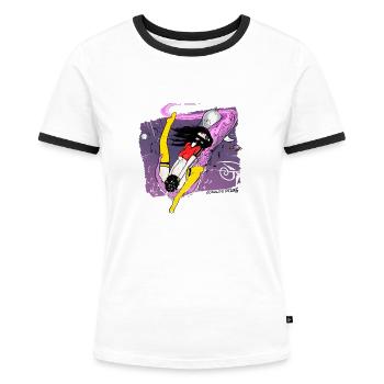 Weltraum-Muschi - Frauen Kontrast-T-Shirt - Weiß/Schwarz - Vorne - Selfina (174cm)