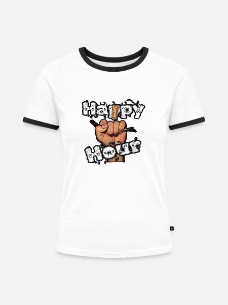 Happy Hour Zeit - Frauen Kontrast-T-Shirt - Weiß/Schwarz