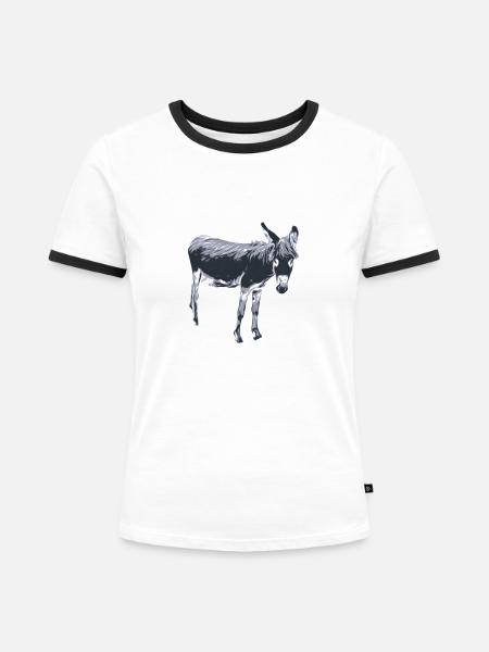 Esel - Frauen Kontrast-T-Shirt - Weiß/Schwarz