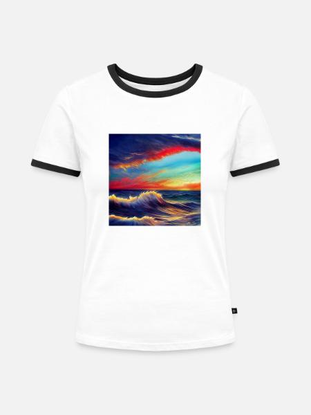 Trippy Ozean - Frauen Kontrast-T-Shirt - Weiß/Schwarz