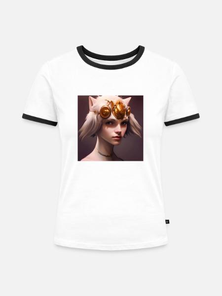 Frau mit Katzenohren - Frauen Kontrast-T-Shirt - Weiß/Schwarz