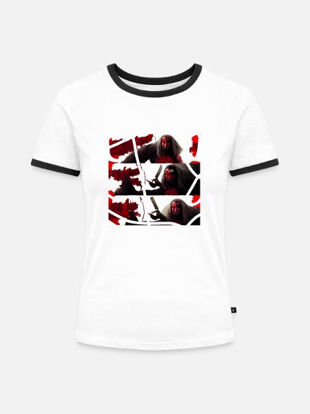 Blutiger Samurai - Frauen Kontrast-T-Shirt - Weiß/Schwarz