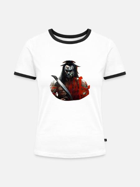 Demon Samurai - Frauen Kontrast-T-Shirt - Weiß/Schwarz