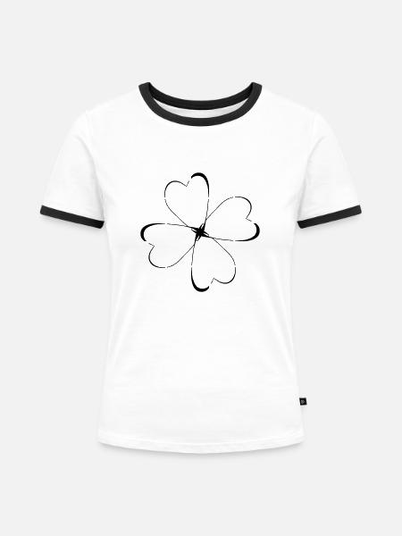 Vierblättriges Kleeblatt - Frauen Kontrast-T-Shirt - Weiß/Schwarz
