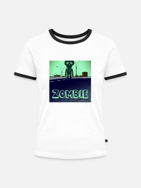 Surreales Zombiedesign - Frauen Kontrast-T-Shirt - Weiß/Schwarz