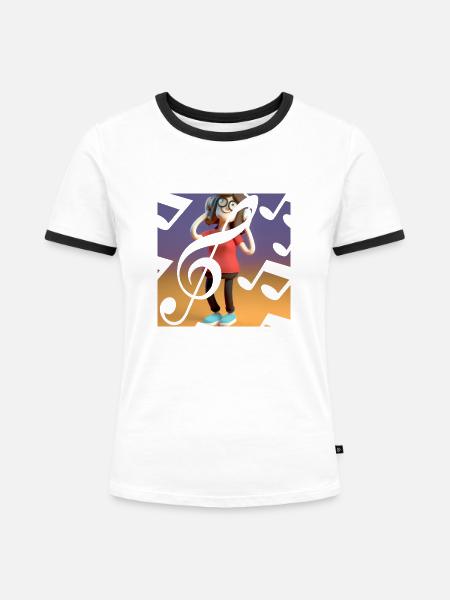 LUSTIGE MUSIK ILLUSTRATION 13 - Frauen Kontrast-T-Shirt - Weiß/Schwarz