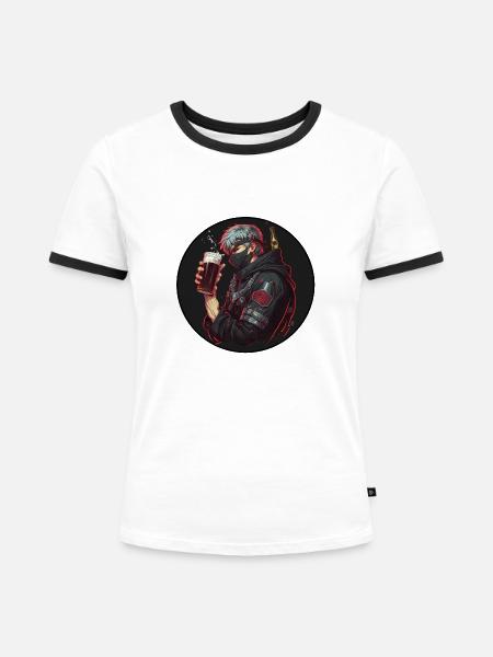Ninja mit Bier v2 - Frauen Kontrast-T-Shirt - Weiß/Schwarz