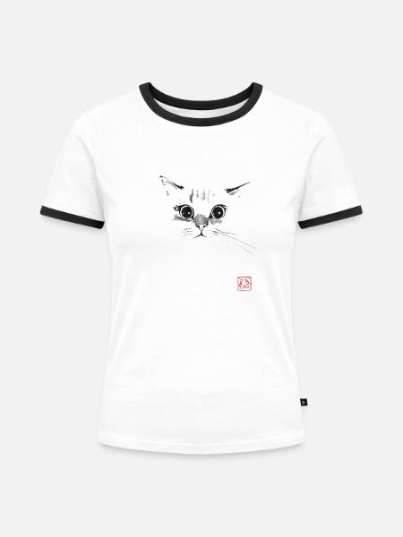Katzengesicht - Frauen Kontrast-T-Shirt - Weiß/Schwarz