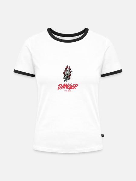 DANGER - Frauen Kontrast-T-Shirt - Weiß/Schwarz