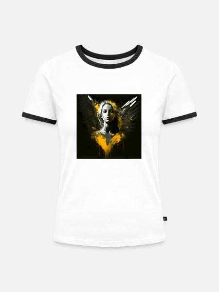 Gelber Engel Frau - Frauen Kontrast-T-Shirt - Weiß/Schwarz