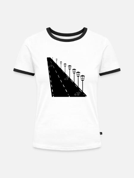 Straße ins Nichts - Frauen Kontrast-T-Shirt - Weiß/Schwarz