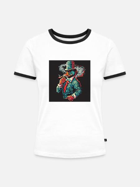 Rauchende Ente [Pixelkunst] - Frauen Kontrast-T-Shirt - Weiß/Schwarz