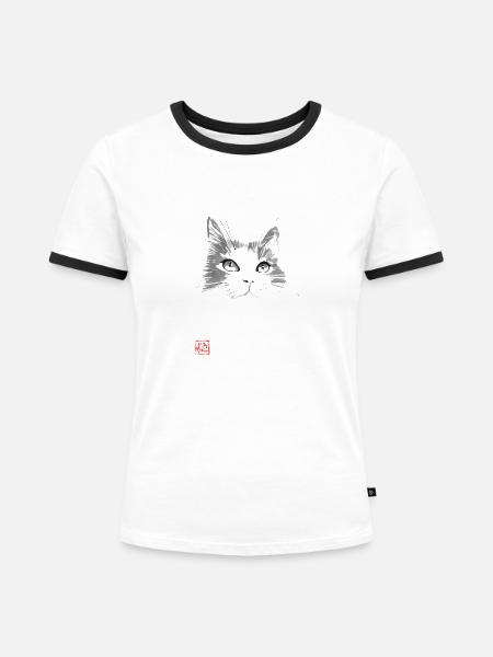 Katzengesicht - Frauen Kontrast-T-Shirt - Weiß/Schwarz