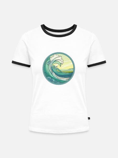 Glasmalerei Ocean Wave Art - Frauen Kontrast-T-Shirt - Weiß/Schwarz