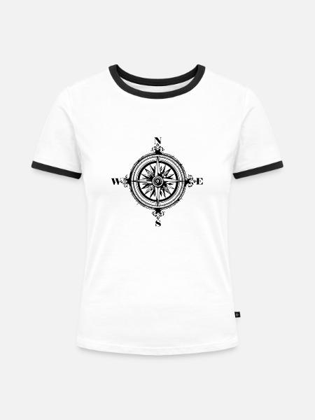 Kompass Nautik Segelboot Seefahrer - Frauen Kontrast-T-Shirt - Weiß/Schwarz
