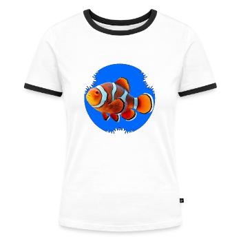 Clownfische haben orange-weiße Körperzeichnungen - Frauen Kontrast-T-Shirt - Weiß/Schwarz - Vorne - Selfina (174cm)