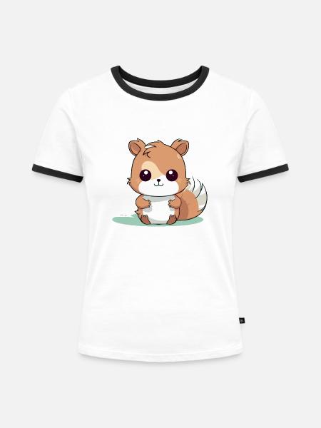 Loo das Eichhörnchen - Frauen Kontrast-T-Shirt - Weiß/Schwarz
