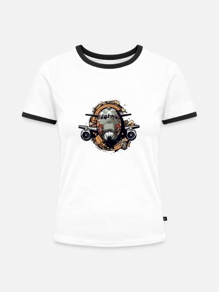Hai-Transportflugzeug - Frauen Kontrast-T-Shirt - Weiß/Schwarz