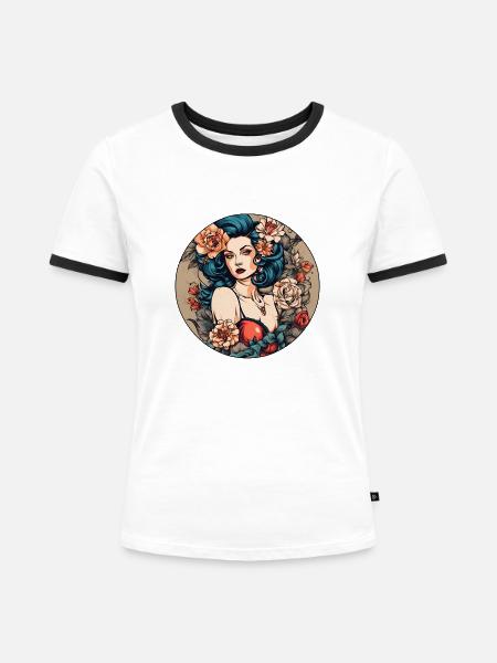 Pinup Girl - Frauen Kontrast-T-Shirt - Weiß/Schwarz