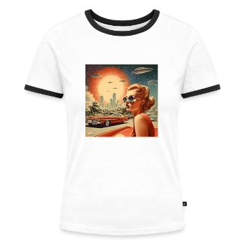 Porträt einer Frau aus den 50er Jahren - Frauen Kontrast-T-Shirt - Weiß/Schwarz - Vorne - Selfina (174cm)