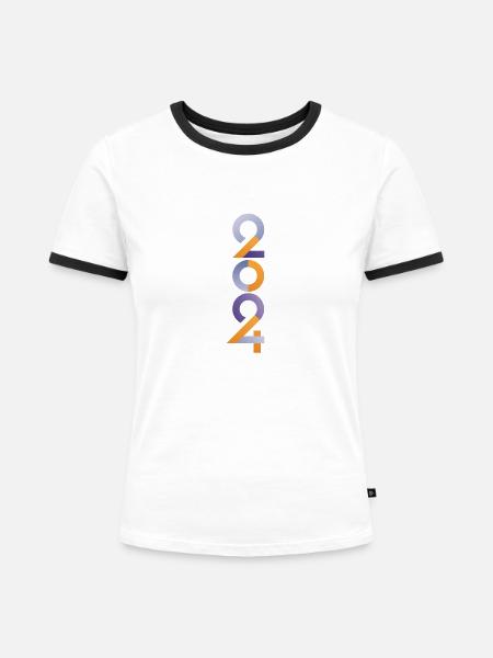 2024 - Frauen Kontrast-T-Shirt - Weiß/Schwarz