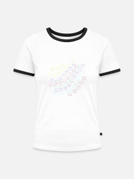 Sterne,stern, bunte Sterne - Frauen Kontrast-T-Shirt - Weiß/Schwarz