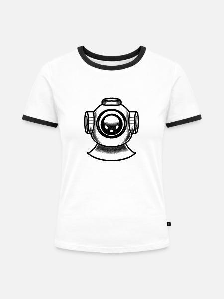 Tattoo eines Tiefsee-Taucherhelms - Frauen Kontrast-T-Shirt - Weiß/Schwarz