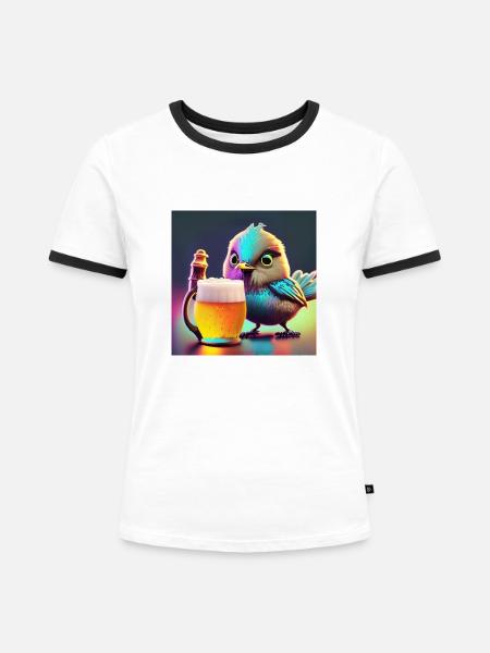 mit einem Pint - Frauen Kontrast-T-Shirt - Weiß/Schwarz