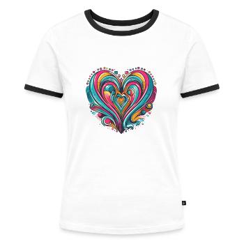 Buntes Retro-Pop-Herz - Frauen Kontrast-T-Shirt - Weiß/Schwarz - Vorne - Selfina (174cm)