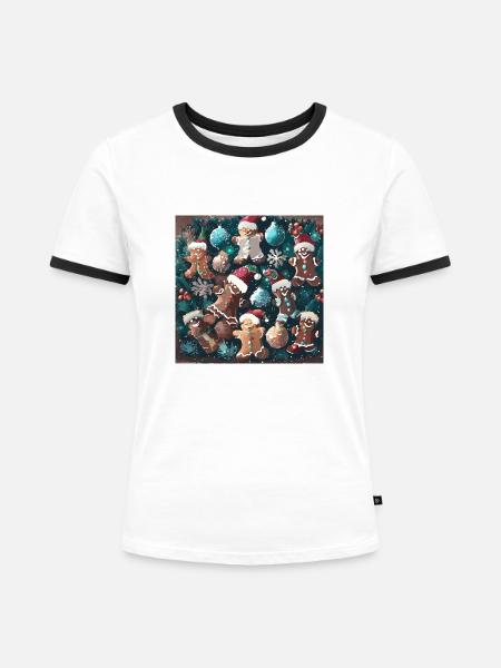 Lebkuchen Männchen - Frauen Kontrast-T-Shirt - Weiß/Schwarz