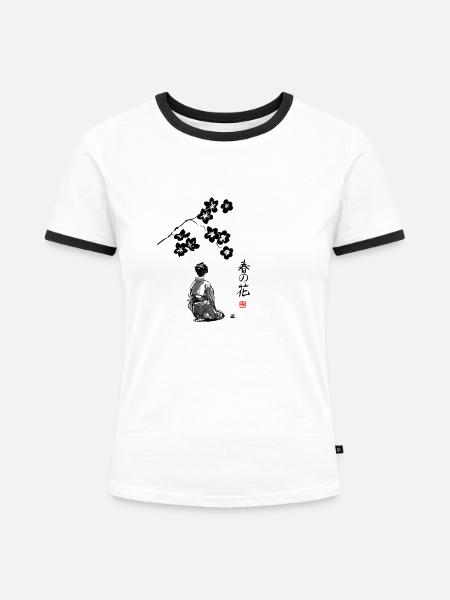Frühlingsblumen - Frauen Kontrast-T-Shirt - Weiß/Schwarz