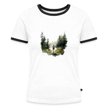 Schneller, weiter, stärker: Dein Jogging Shirt - Frauen Kontrast-T-Shirt - Weiß/Schwarz - Vorne - Selfina (174cm)