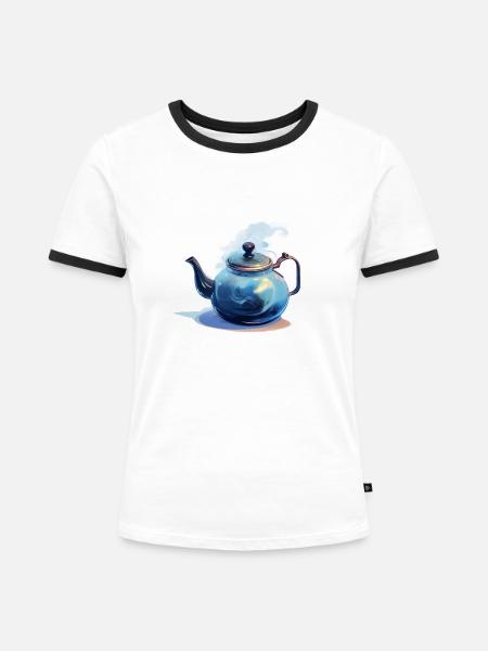 Winterliche Teekanne - Frauen Kontrast-T-Shirt - Weiß/Schwarz