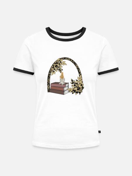Blumen Bücher Fantasy - Frauen Kontrast-T-Shirt - Weiß/Schwarz