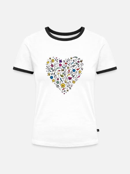 Herz - Frauen Kontrast-T-Shirt - Weiß/Schwarz