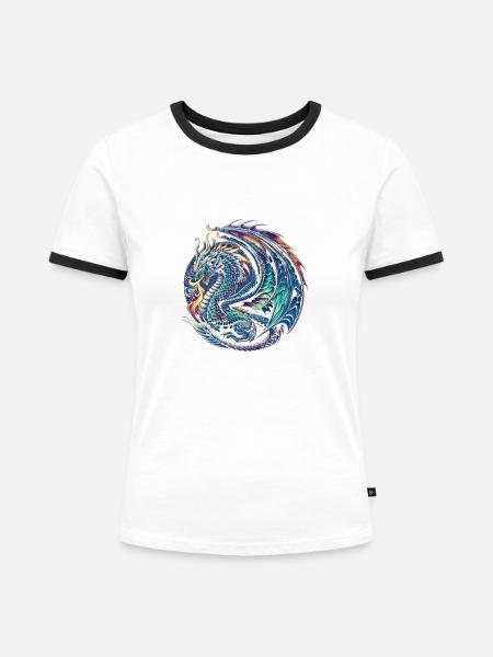 Kosmische Drachenessenz - Frauen Kontrast-T-Shirt - Weiß/Schwarz