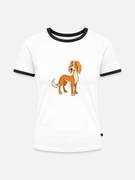 Anmutiger Saluki: Digitale Kunst - Frauen Kontrast-T-Shirt - Weiß/Schwarz