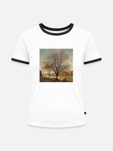 Baum Gemälde - Frauen Kontrast-T-Shirt - Weiß/Schwarz