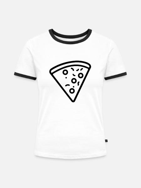 Pizzastück - Frauen Kontrast-T-Shirt - Weiß/Schwarz