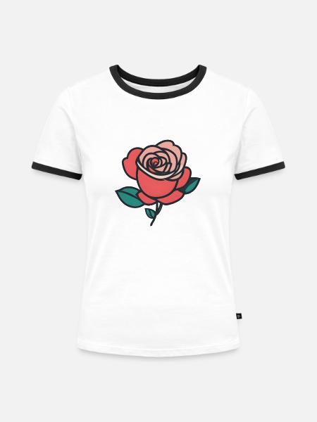 Blühende Schönheit: Rosen-Illustration - Frauen Kontrast-T-Shirt - Weiß/Schwarz