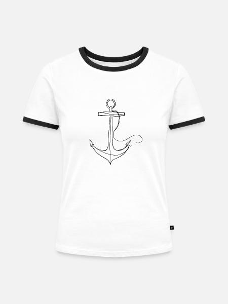 Anker Schiff Segeln - Frauen Kontrast-T-Shirt - Weiß/Schwarz