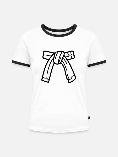 Gürtel - Frauen Kontrast-T-Shirt - Weiß/Schwarz