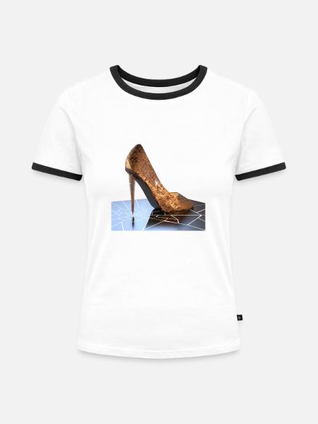 HighHeels aus metall - Frauen Kontrast-T-Shirt - Weiß/Schwarz