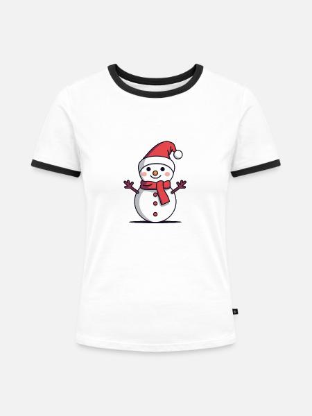 Schneemann mit Weihnachtsmütze - Frauen Kontrast-T-Shirt - Weiß/Schwarz