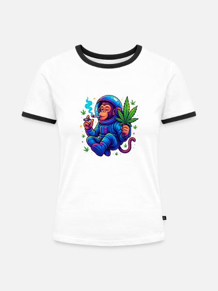 Spacemonkey - Frauen Kontrast-T-Shirt - Weiß/Schwarz