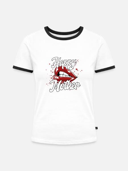 Happy Mother - Frauen Kontrast-T-Shirt - Weiß/Schwarz