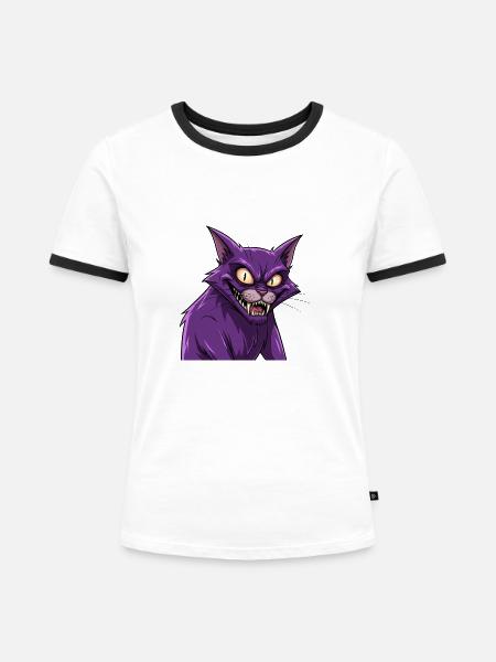 Gruselige Katze - Frauen Kontrast-T-Shirt - Weiß/Schwarz