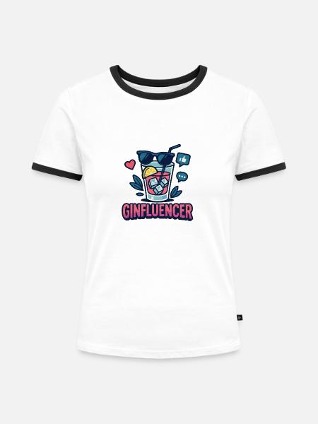Ginfluencer - Frauen Kontrast-T-Shirt - Weiß/Schwarz