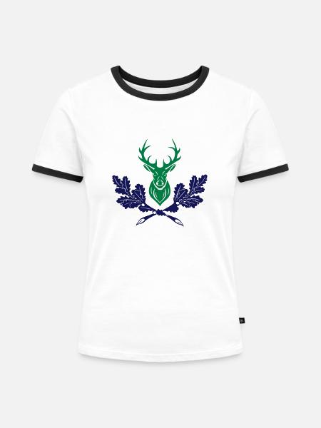 Hirsch Geweih Eiche Logo - Frauen Kontrast-T-Shirt - Weiß/Schwarz