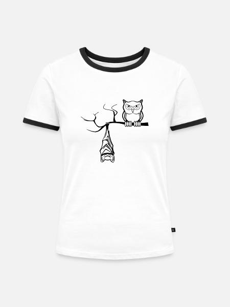 halloween eule fledermaus nacht - Frauen Kontrast-T-Shirt - Weiß/Schwarz